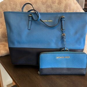 Michael Kors color block bag and wallet in great shape